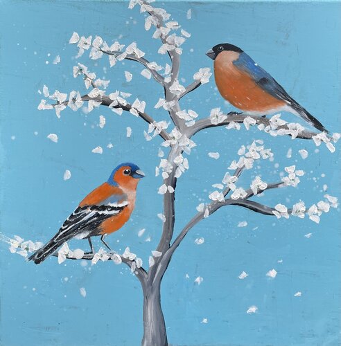 Spring Finches di Laure Bury, Pittura in vendita su Singulart