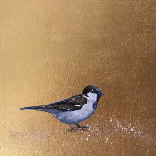 Garden Sparrow on old di Laure Bury, Pittura in vendita su Singulart