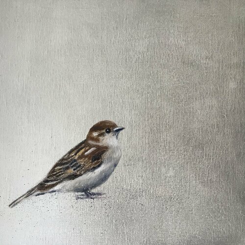 Little Sparrow ~ on silver di Laure Bury, Pittura in vendita su Singulart