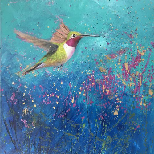 Humming Lovebird I di Laure Bury, Pittura in vendita su Singulart