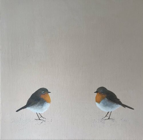 Two Little Robins ~ On White Gold di Laure Bury, Pittura in vendita su Singulart