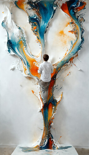 AI Artistry I from the series "Rust Orange and Dim Blue" par Stefan Eisele, Digital en vente sur Singulart