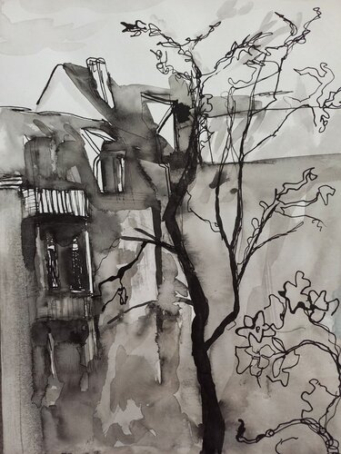 Cherry tree in the courtyard von Irina Seller, Zeichnungen kaufen auf Singulart