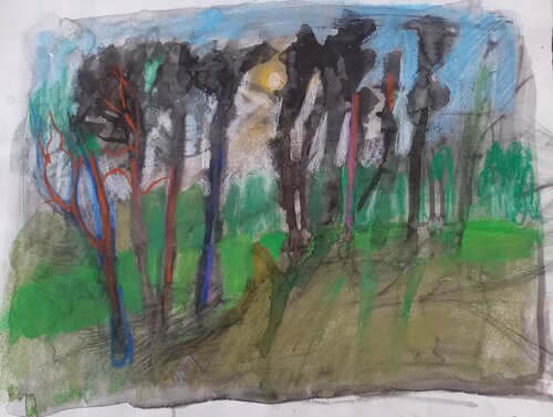Pine forest in August par Irina Seller, Dessin en vente sur Singulart