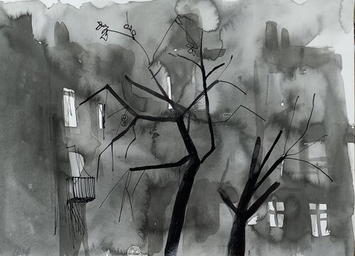 Courtyard in the evening twilight von Irina Seller, Zeichnungen kaufen auf Singulart