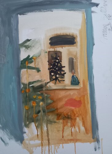 Christmas tree and window di Irina Seller, Pittura in vendita su Singulart