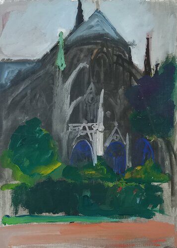 Notre Dame view from the garden van Irina Seller, Schilderij te koop op Singulart
