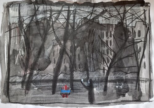 Cityscape in grey by Irina Seller, 소묘 for Sale on Singulart