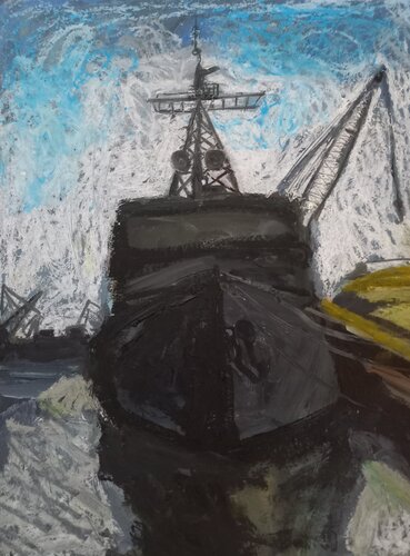 Research vessel in the port von Irina Seller, Malerei kaufen auf Singulart