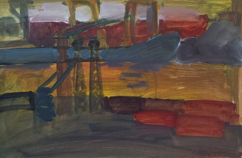 Cranes in the port van Irina Seller, Schilderij te koop op Singulart