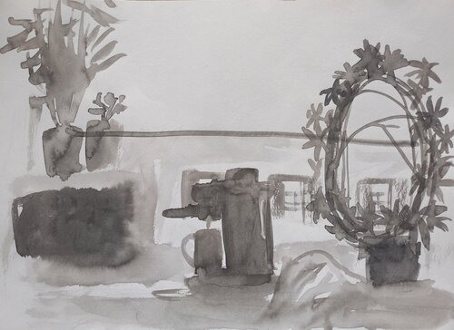 Sketch (passionflower, microwave, and coffee machine) van Irina Seller, Tekening te koop op Singulart