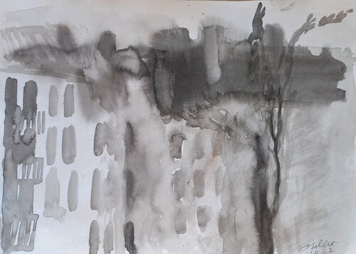 Studie, Innenhof mit Bäumen di Irina Seller, Disegno in vendita su Singulart