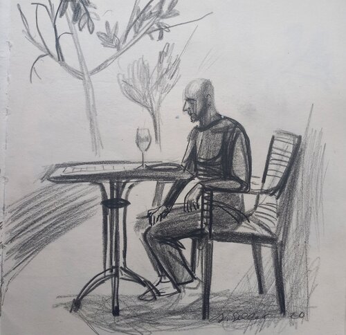 Glass of wine, study de Irina Seller, Dibujo a la venta en Singulart