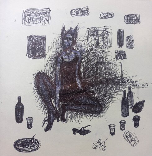 Elven creature (portrait of an artist). In the manner of Edward Munk par Irina Seller, Œuvre sur papier en vente sur Singulart