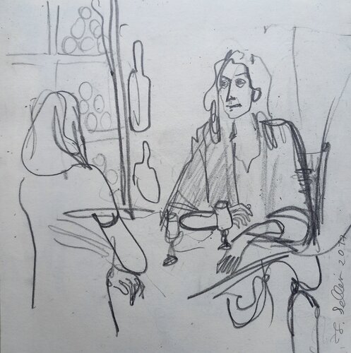 Café Zeichnung van Irina Seller, Tekening te koop op Singulart