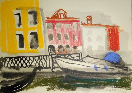 Boats on the canal di Irina Seller, Opera su carta in vendita su Singulart