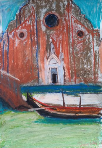 Church, bridge, gondola sketch from life di Irina Seller, Opera su carta in vendita su Singulart