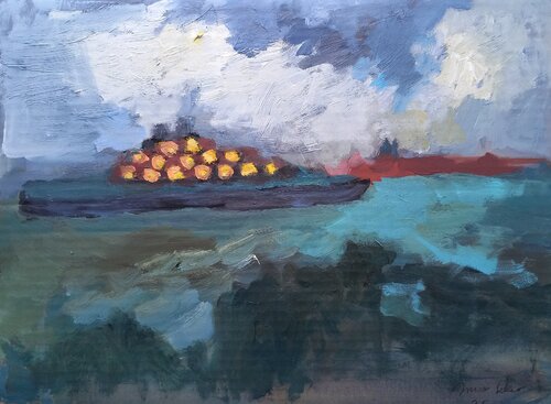 Storm in the laguna, study in dramatic shades di Irina Seller, Pittura in vendita su Singulart
