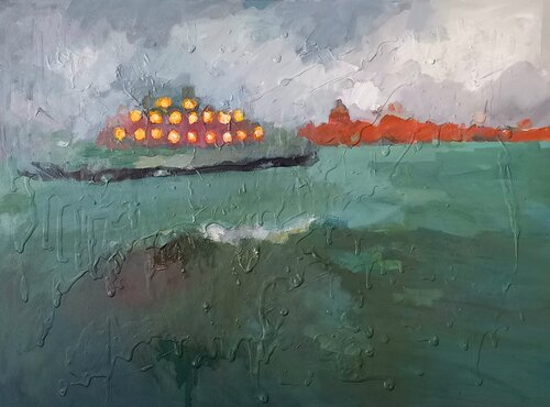 Storm in the lagoon, mixed media with texture of drops van Irina Seller, Schilderij te koop op Singulart