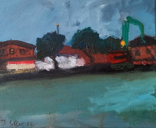 Warehouses and crane di Irina Seller, Pittura in vendita su Singulart