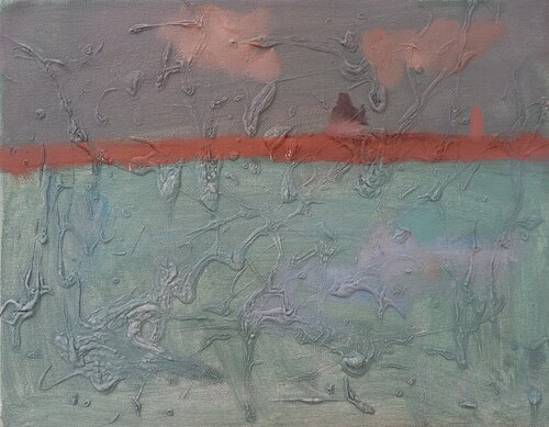 Seascape study through the rain-dropped window, in turquois von Irina Seller, Malerei kaufen auf Singulart