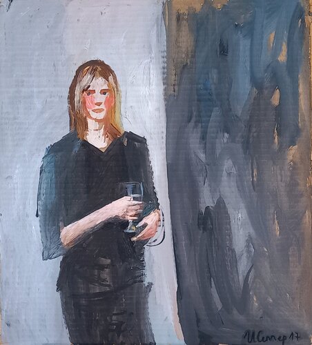 Ein Glas Sekt (Portrait einer Künstlerin) von Irina Seller, Malerei kaufen auf Singulart