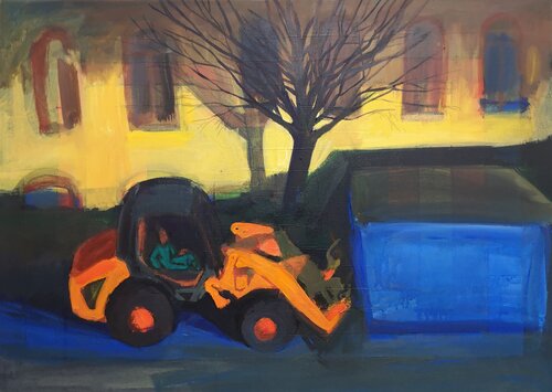 Night cityscape with an excavator von Irina Seller, Malerei kaufen auf Singulart