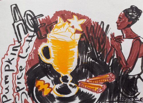Pupmkin spice latte. Eat all the starfruits down by Irina Seller, Drawing for Sale on Singulart