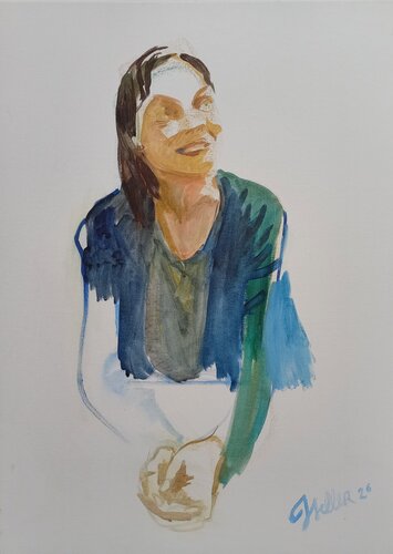 Portrait of a woman. In the manner of David Hockney van Irina Seller, Schilderij te koop op Singulart