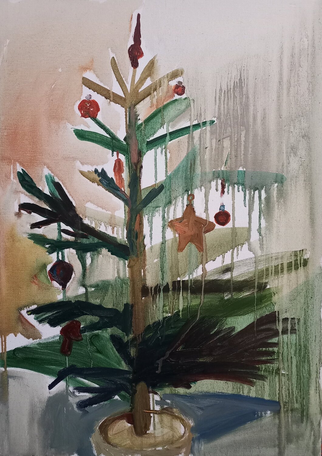 Christmas tree with golden stars Irina Seller Originalgemälde zu verkaufen