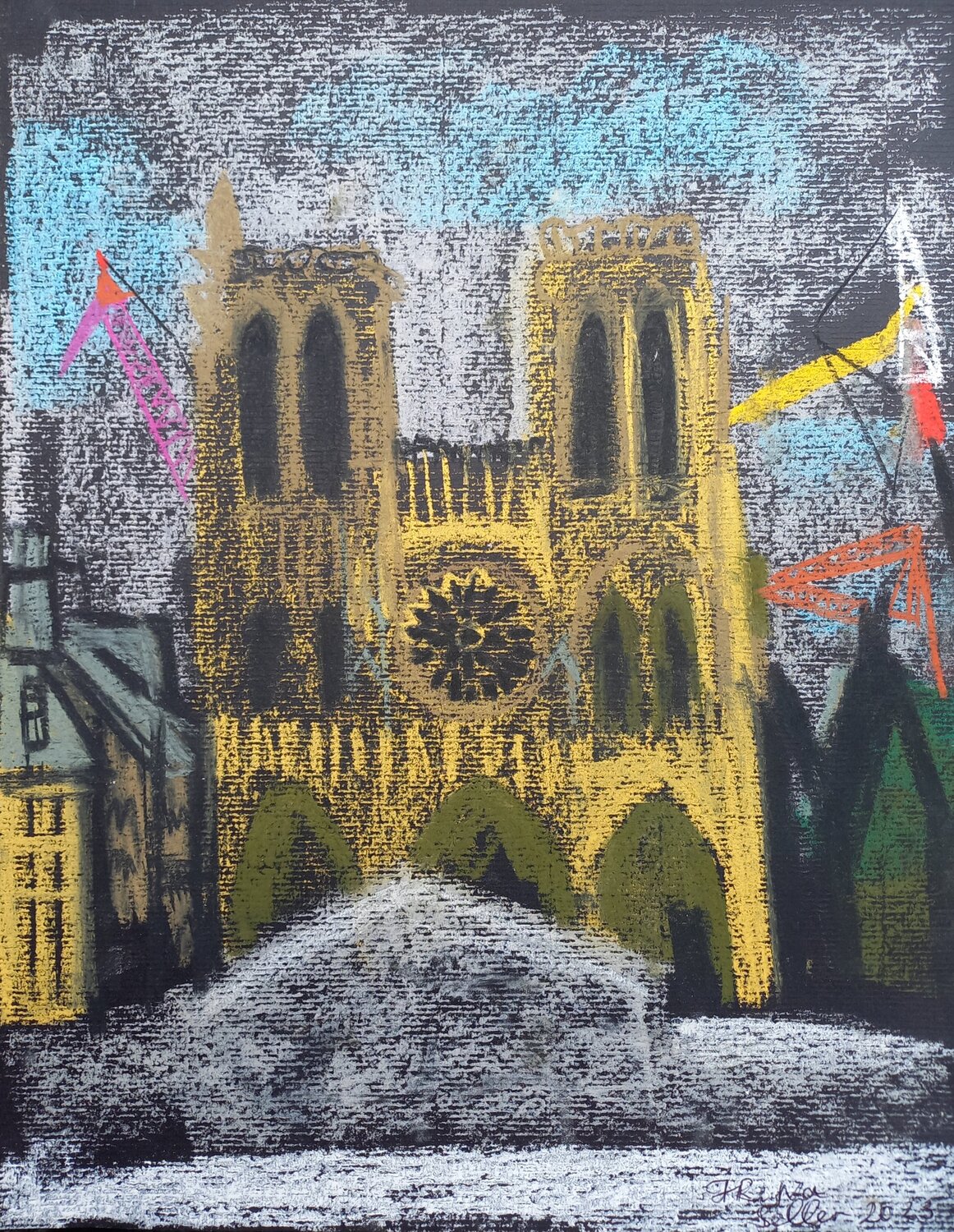 Notre Dame reconstruction sketched from life Irina Seller Werk auf Papier zu verkaufen