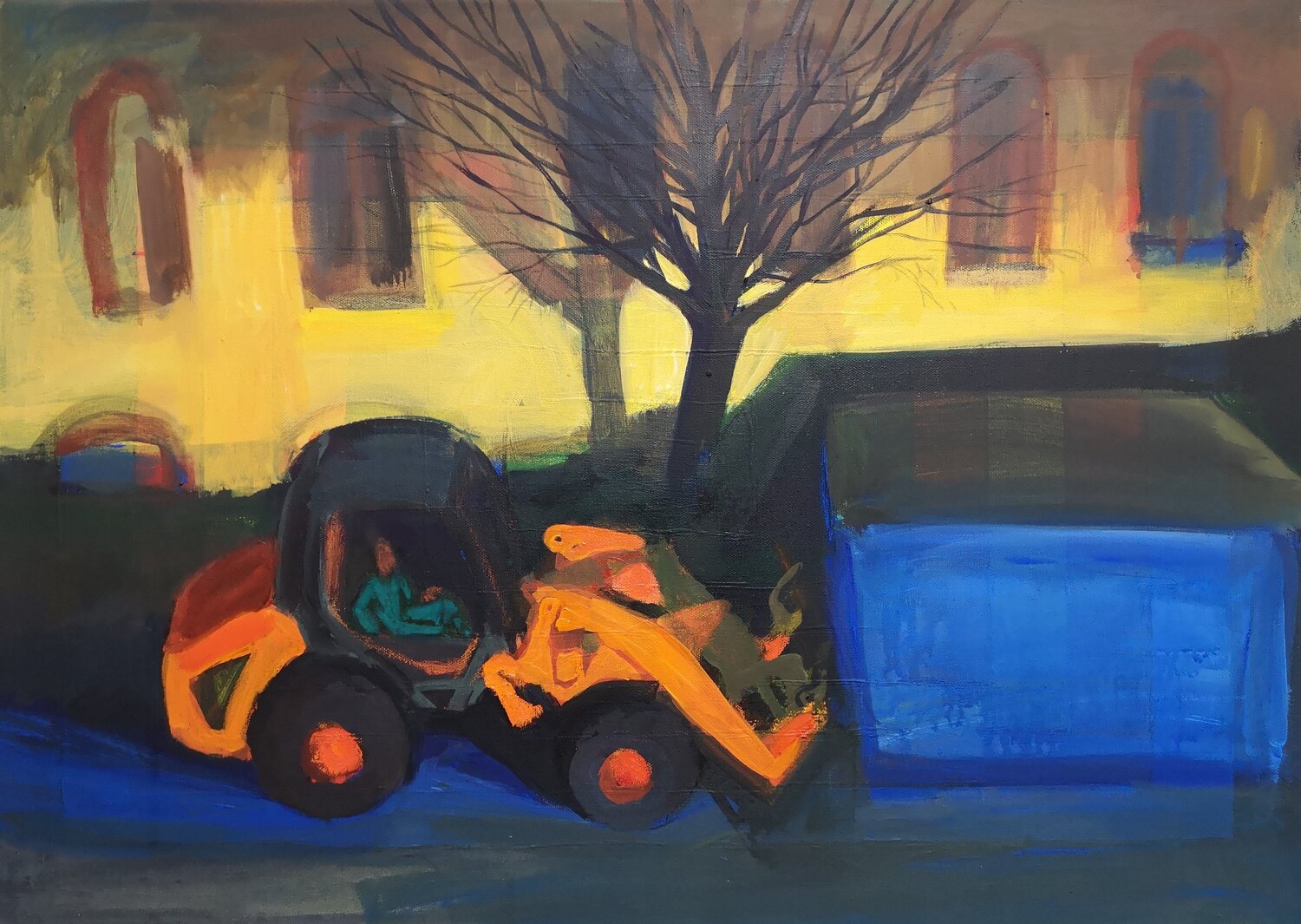 Night cityscape with an excavator Irina Seller Originalgemälde zu verkaufen