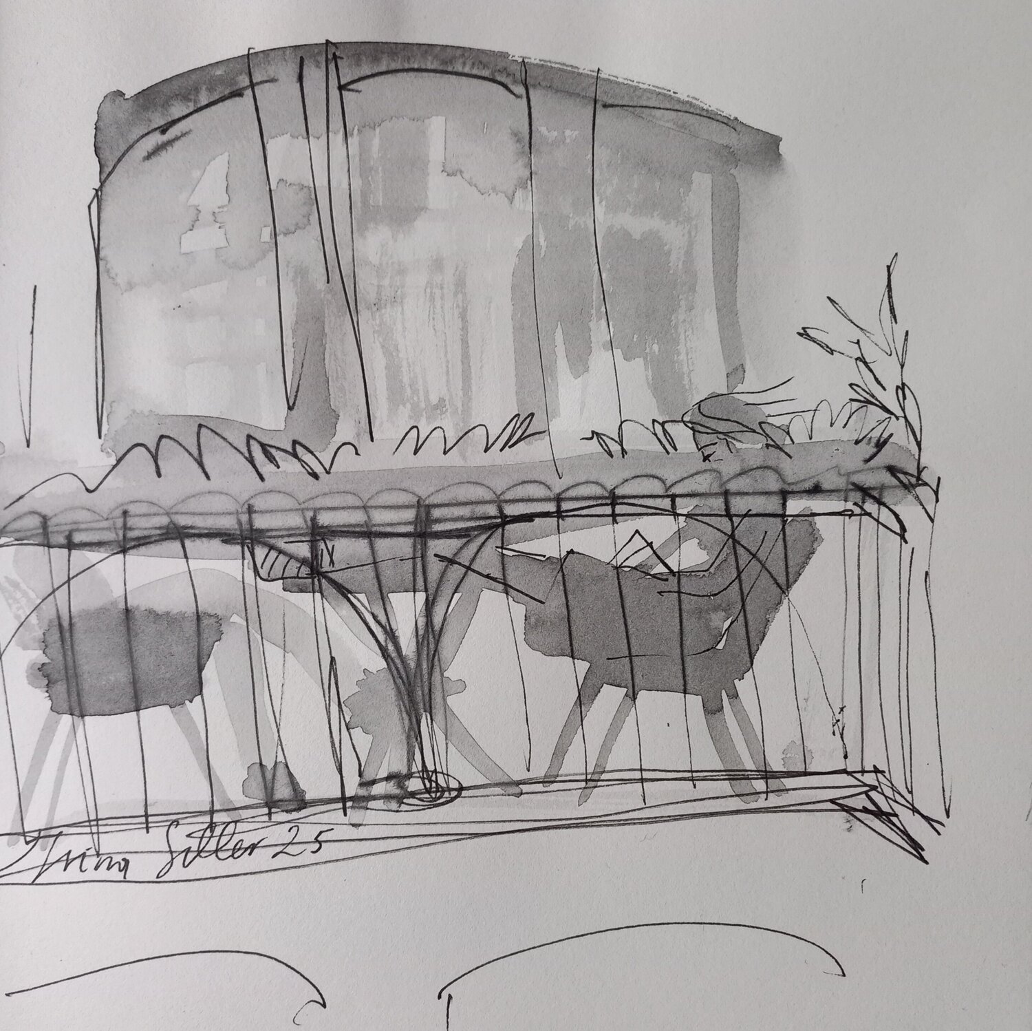 Balkon gegenüber,  Skizze Irina Seller Werk auf Papier zu verkaufen