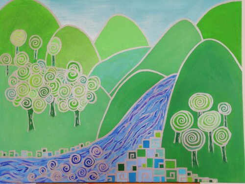 Waterfall by Tímea M.N., Painting for Sale on Singulart