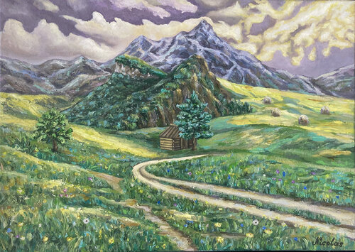 “Sunset in Swiss Mountains“ par Pintor Nicolas, Peinture en vente sur Singulart