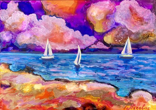 «White sailboats at sea» di Pintor Nicolas, Opera su carta in vendita su Singulart