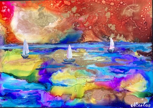 “ Mysterious sailboats” by Pintor Nicolas, Work on Paper for Sale on Singulart