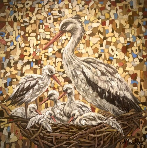 “Storks in the Golden Light” di Pintor Nicolas, Pittura in vendita su Singulart