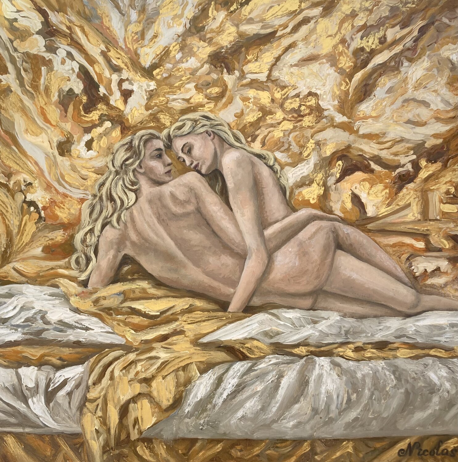 ““Tenderness in the midst of chaos" Pintor Nicolas Originalgemälde zu verkaufen