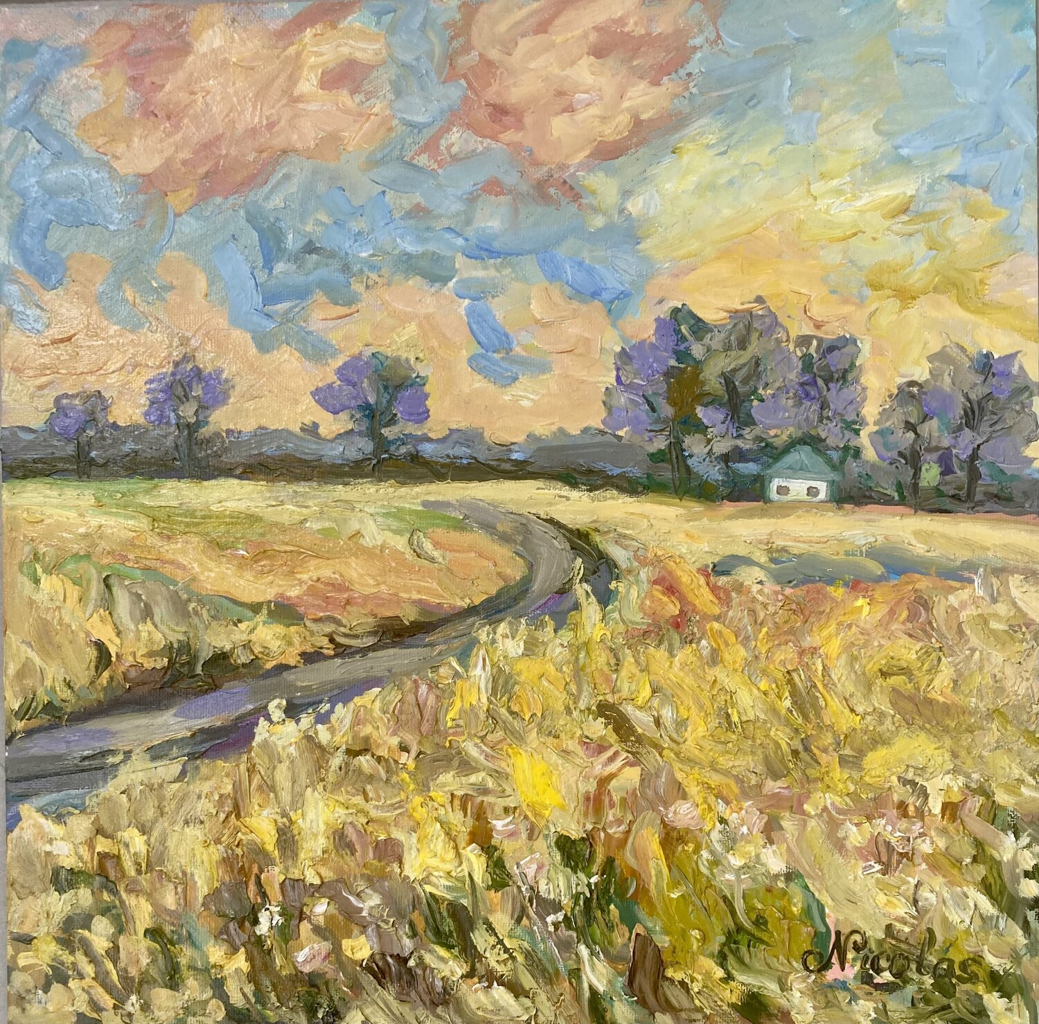 Golden Heat over the Field Pintor Nicolas Pintura original en venta