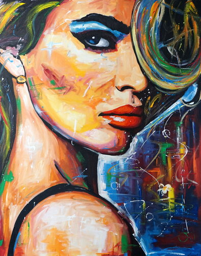 Lady Ilona - abstract pop art portrait of a beautiful woman by Rafal Stach Kozina, Painting for Sale on Singulart