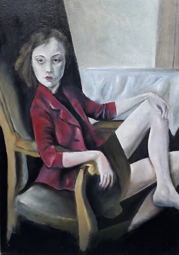 La ragazza con la giacca rossa (The red jacket girl) van Anguilla Ink, Schilderij te koop op Singulart