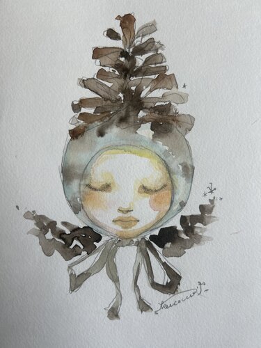 A Pine Cones Fairy by Keiko Suzuki Möller, Painting for Sale on Singulart