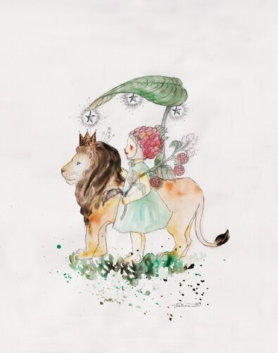 A Raspberry Girl with the Lion von Keiko Suzuki Möller, Malerei kaufen auf Singulart