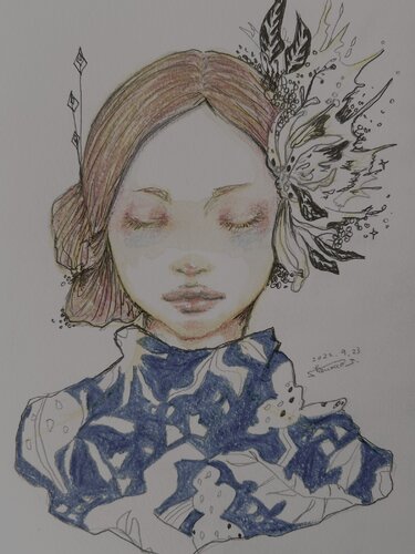 A Girl with Blue Dress by Keiko Suzuki Möller, Painting for Sale on Singulart