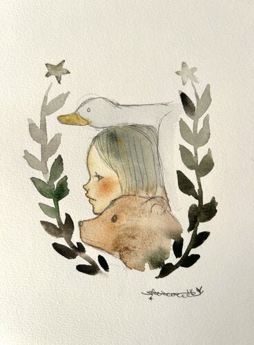 The Girl, The Goose and The Bear by Keiko Suzuki Möller, Painting for Sale on Singulart