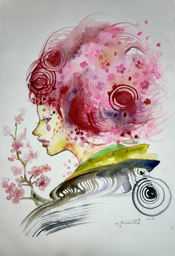 A Girl with Cherry blossoms by Keiko Suzuki Möller, Painting for Sale on Singulart
