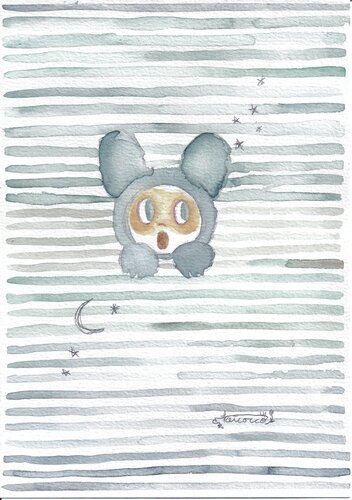 Hello USAPON with blue gray stripes van Keiko Suzuki Möller, Schilderij te koop op Singulart
