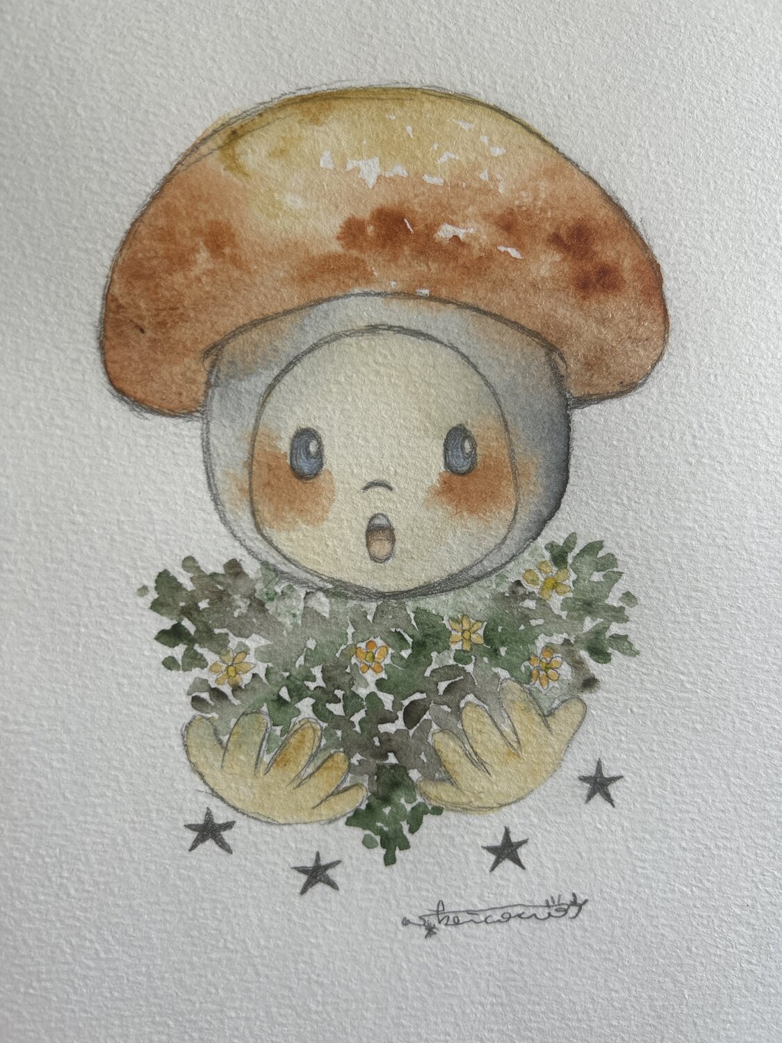 A Mushroom Fairy Keiko Suzuki Möller Originalgemälde zu verkaufen