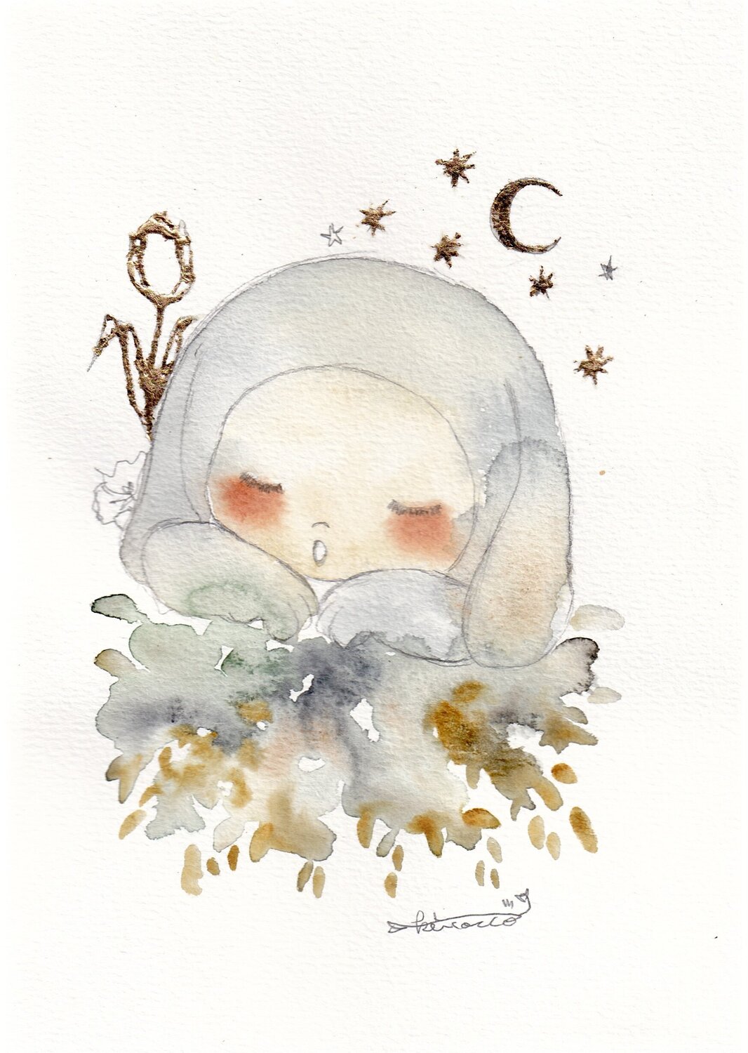 A Sleeping Baby Rabbit -Blue gray- Keiko Suzuki Möller